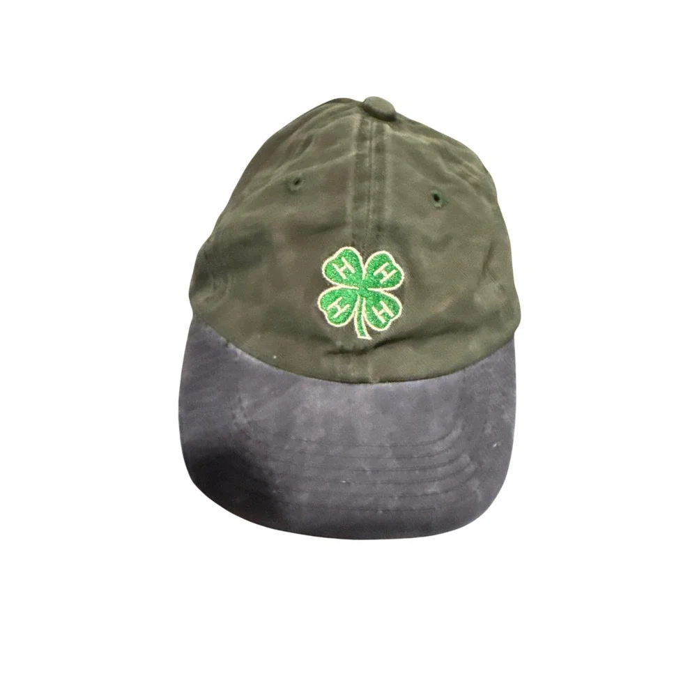 4-H Youth Baseball Cap Green Navy Blue Embroidered Clover Hat Kids